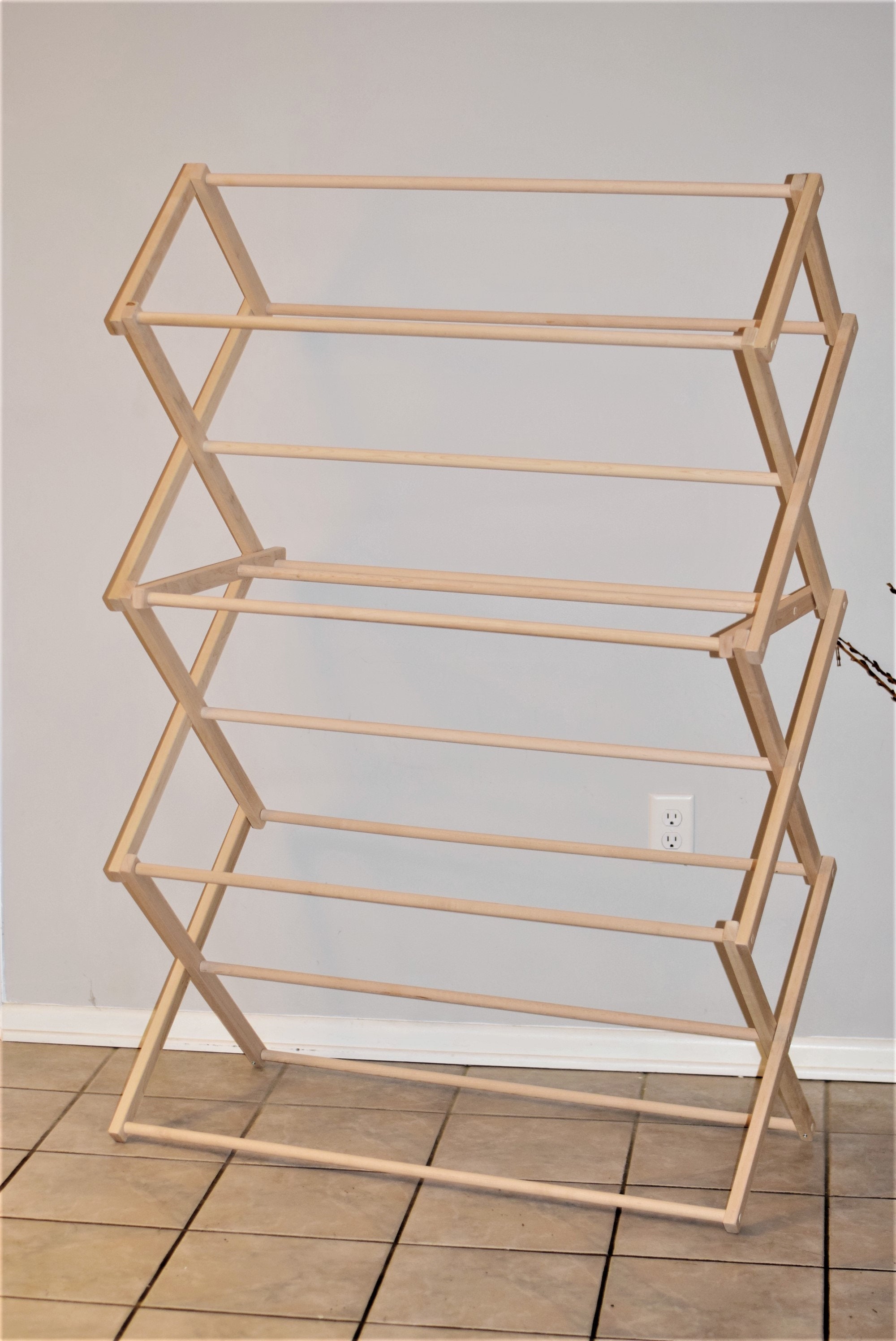 Amish Wooden Tabletop Folding Clothes Drying Rack.