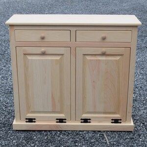 Double trash bin cabinet |Unfinished  With trim | Amish furniture | Amish handmade in USA