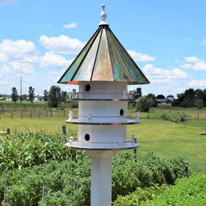 Martin Birdhouse Amish handcrafted 6 holes 35 inches Tall Copper Patina Roof and Vinyl Body