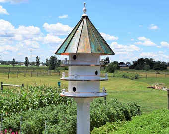 Martin Birdhouse Amish handcrafted 6 holes 35 inches Tall Copper Patina Roof and Vinyl Body