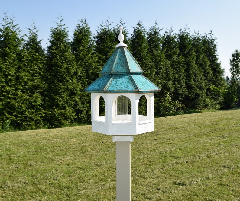 Post not included Patina copper roof Bird Feeder Amish handmade handcrafted Double copper top X-Large 27 inches TALL