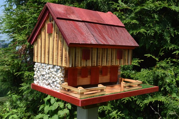 Log Cabin Amish Barn Bird Feeder Extra Large Handcrafted Etsy
