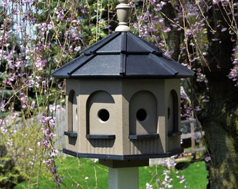 LARGE Poly Gazebo Birdhouse | 8 rooms | Amish Handmade | Made in USA | Clay & Black