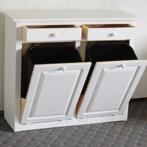 Amish Handmade Double Trash Bin | Poplar Wood Kitchen Cabinet