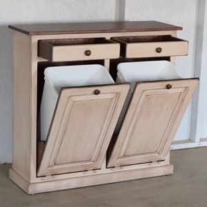 Double trash bin , Amish furniture cabinet |Extra large trash bin | Amish handmade with trim| MTO