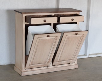 Double trash bin , Amish furniture cabinet |Extra large trash bin | Amish handmade with trim| MTO