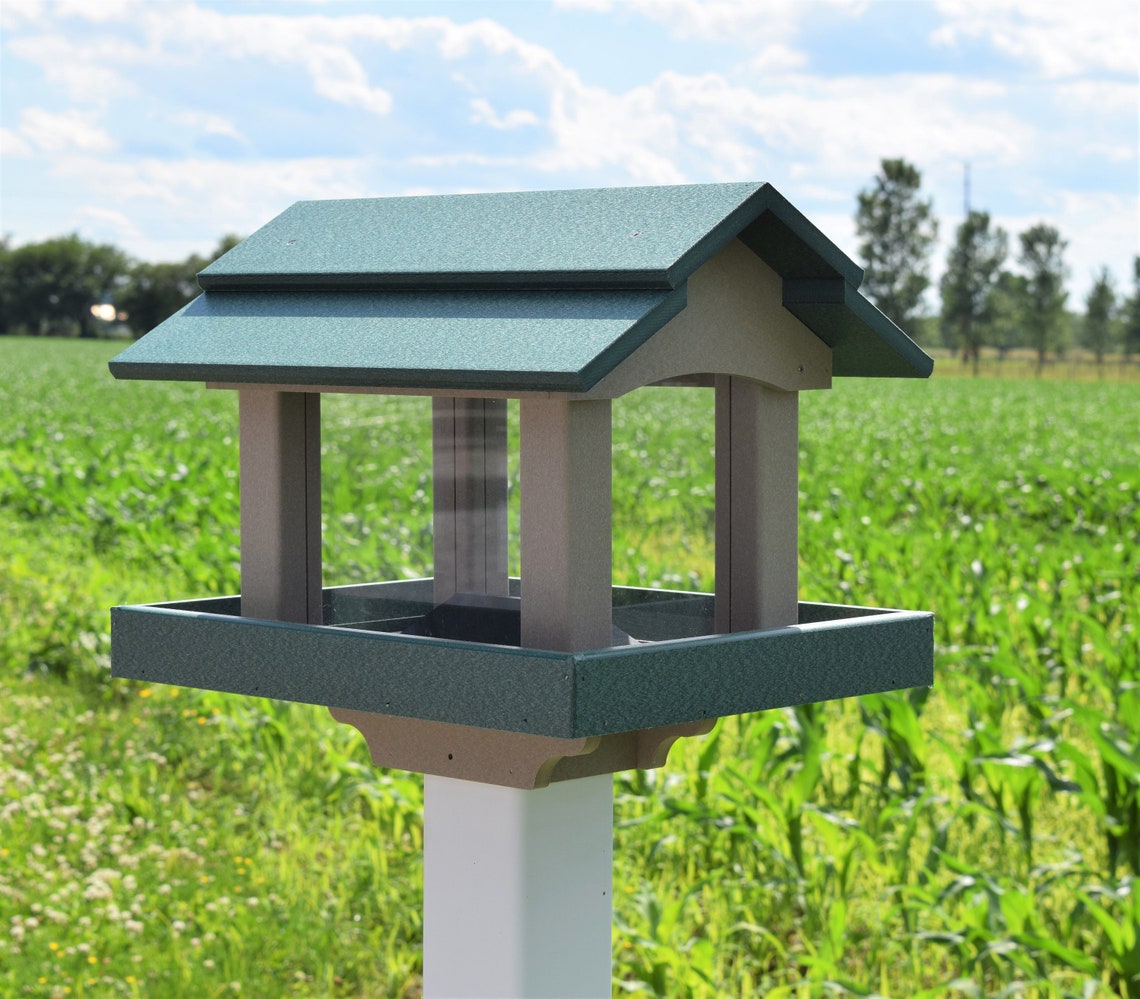 Bird Feeder Amish handmade Poly Post mount Gray and Green Etsy