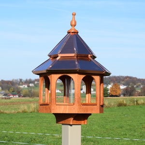 Large Bird Feeder | Copper roof bird feeder | Double roof bird feeder | Amish handmade | CEDAR STAIN Made in USA