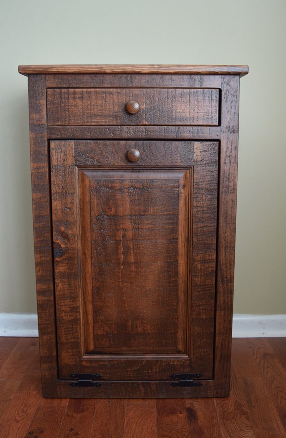 Wood Trash Can Wooden Trash Bin Tilt Out Trash Can Rustic Etsy