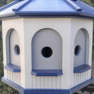 LARGE Poly Gazebo Birdhouse 8 rooms Amish Handmade Made in USA Gray & Blue darker inner wall image 4