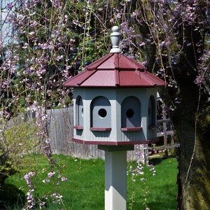 LARGE Poly birdhouse | Gazebo Birdhouse | 8 rooms | housewarming gift | Amish handmade | Gray & Red