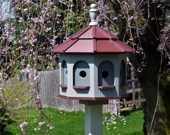 LARGE Poly birdhouse | Gazebo Birdhouse | 8 rooms | housewarming gift | Amish handmade | Gray & Red