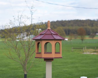 LARGE Poly Octagon Bird Feeder | Gazebo Bird feeder | 4 qt capacity | Amish handmade | Made in USA | Cedar & Red