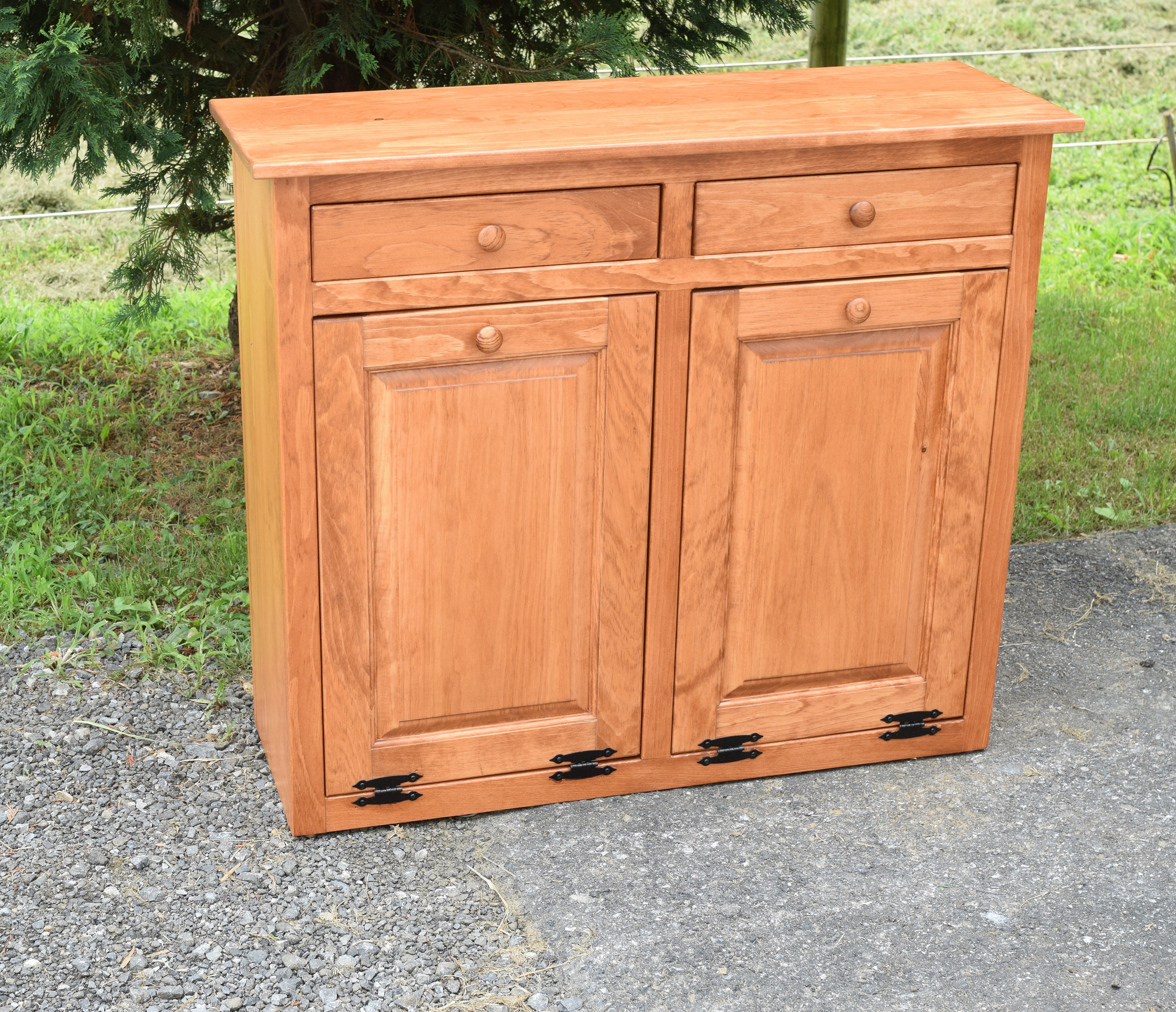 Double Trash Bin Wood Trash Can Amish Handmade Made in Etsy