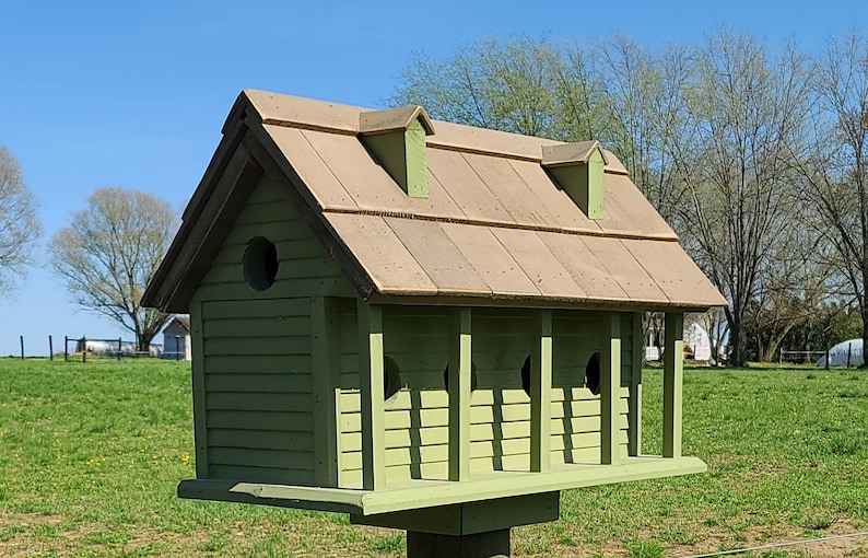Amish Handmade Purple Martin Birdhouse | Reclaimed Wood | Rustic Olive green/stain