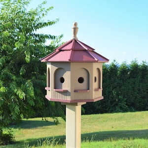 LARGE Poly Gazebo Bird house | 8 rooms |  Amish Handmade | Made in USA | Clay & Red