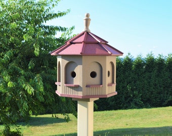 LARGE Poly Gazebo Bird house | 8 rooms |  Amish Handmade | Made in USA | Clay & Red