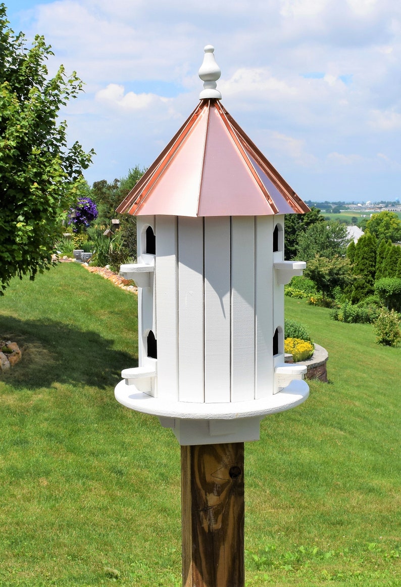 Copper roof birdhouse 6 holes Spruce wood bird house Amish handmade Made in USA image 4