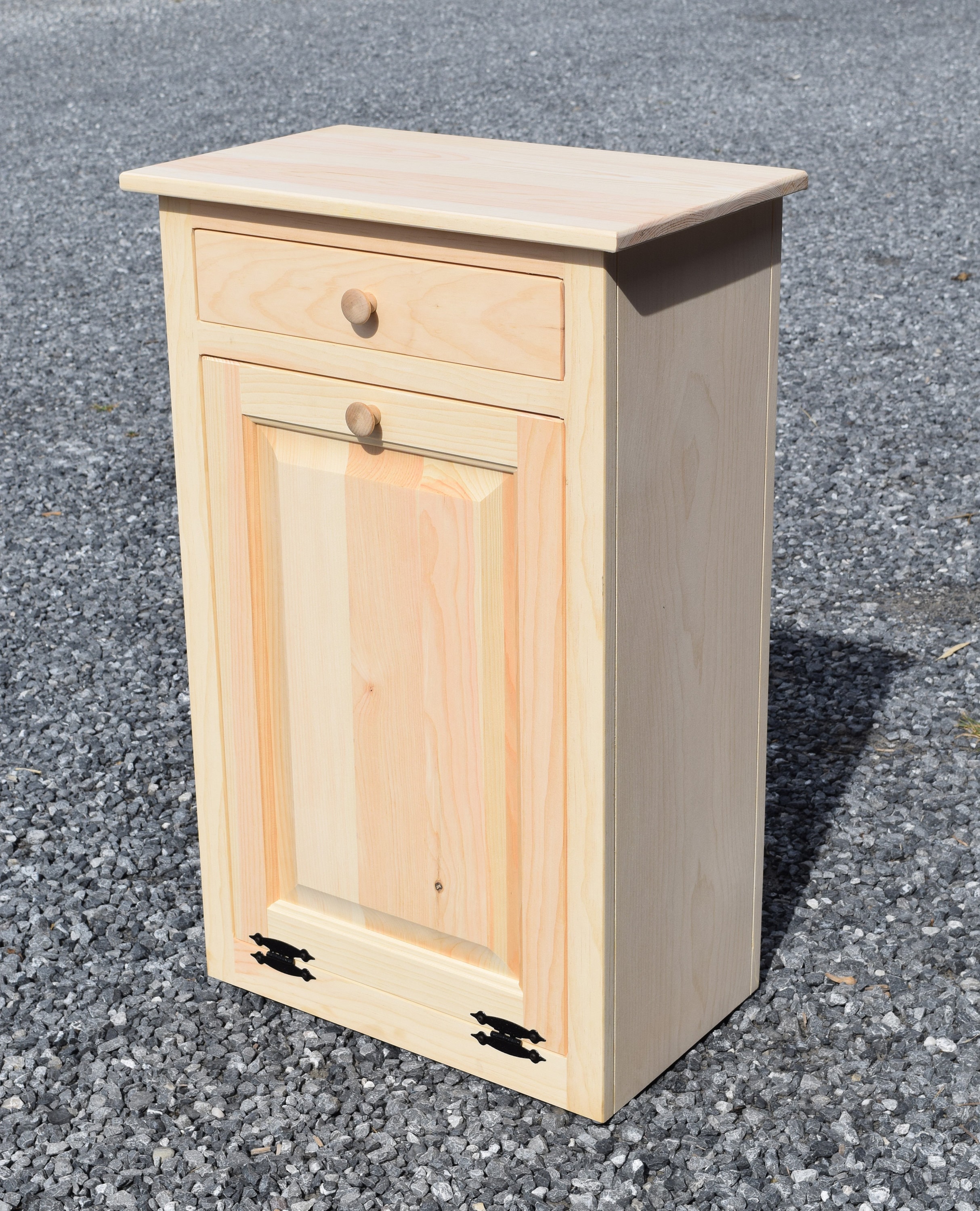 Wood trash can Wooden Trash Bin Tilt Out New Unfinished Amish handcrafted Country, No Trim, 40 Qt. Plastic trash Can included