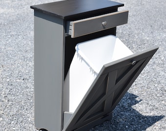 Amish Handmade Tilt-Out Trash Can Cabinet | Rustic Pine, 50 qt Liner