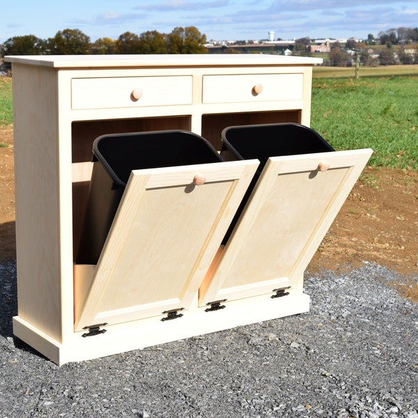 Local Pickup Only Listing Double trash bin | UNFINISHED | Large trash can | Double trash cabinet | Amish handmade | Made in USA | 2 options