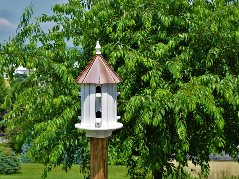 Copper roof birdhouse 6 holes Spruce wood bird house Amish handmade Made in USA image 3