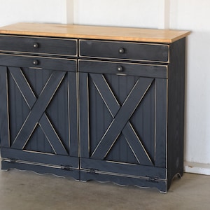 Amish trash bin cabinet | rustic trash can | Double trash can | trash can cabinet Distressed Edges| Not smooth| Amish handmade | Made in USA