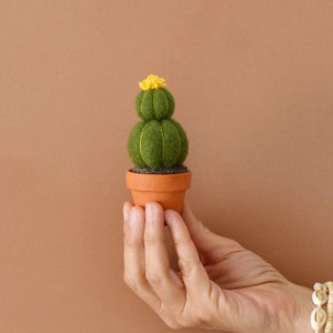 Small Cactus 2 stems with yellow flower in felted wool
