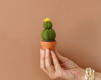 Small Cactus 2 stems with yellow flower in felted wool