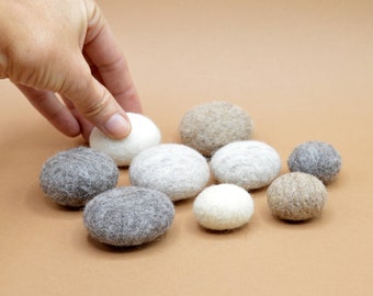 Set of 9 felted pebbles