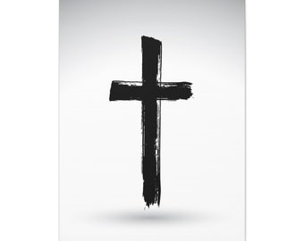 Cross Print Art, Spiritual Christian Contemporary, Living Room Decor Wall Art, Home Decor, Black Brush Cross, PRINTABLE Art