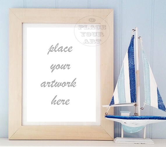 Mockup Wooden Frame With Small Boat Wooden Mock Up