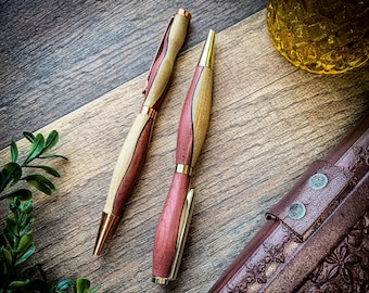 Poplar & Cedar Hand-Turned Slimline Pens | High Quality Premium Wood | Home Office Gift