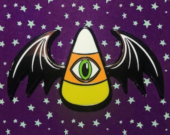 Gruseliger All seeing Eye of Providence Candy Corn Halloween Fledermaus Emaille Pin