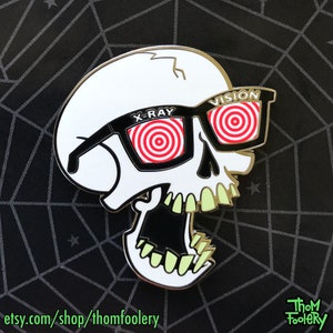 X-Ray Vision Glasses Spooky Creepy Halloween Monster Movie Skull Enamel Pin