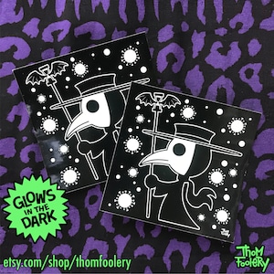 2-Pack! Spooky Cute Plague Doctor Glow In The Dark Vinyl Sticker Decal