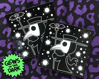 2er Pack! Spooky Cute Plague Doctor Glow In The Dark Vinyl Aufkleber Aufkleber