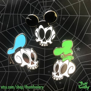 Set of 3 Creepy Cute Spooky Halloween Skull Disney Parody Satire Hard Enamel Pins
