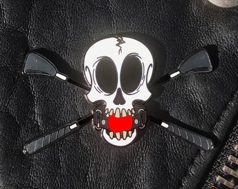 Jolly Flogger Skull and Bones Ball Gag and Crop BDSM Fetisch Emaille Pin