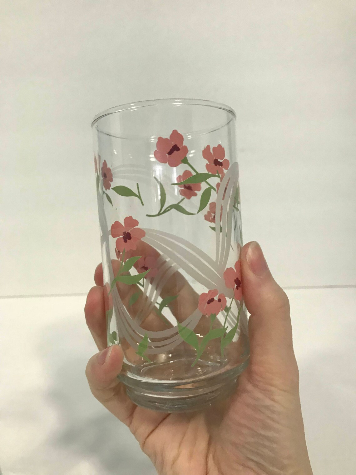 Vintage Drinking Glasses Pink Flowers White Ribbon Water Etsy