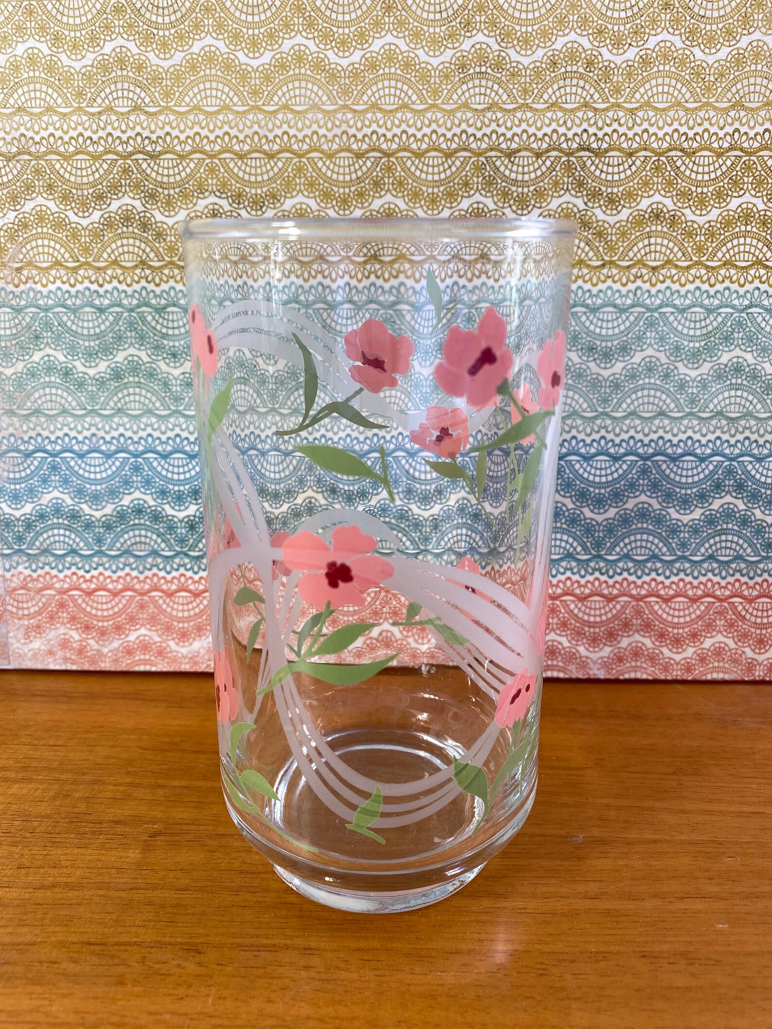 Vintage Drinking Glasses Pink Flowers White Ribbon Water Etsy