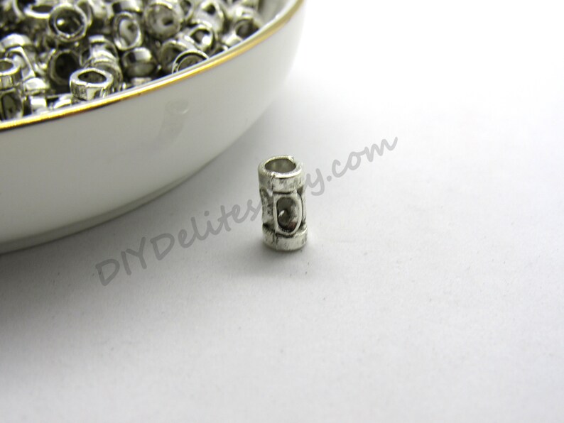 Bracelet Bead DIY Jewelry Findings Tribal Beads Bulk 20 PC 9 mm Hollow Tube Spacer Beads Small Hole Slider Bead Antique Silver Tone