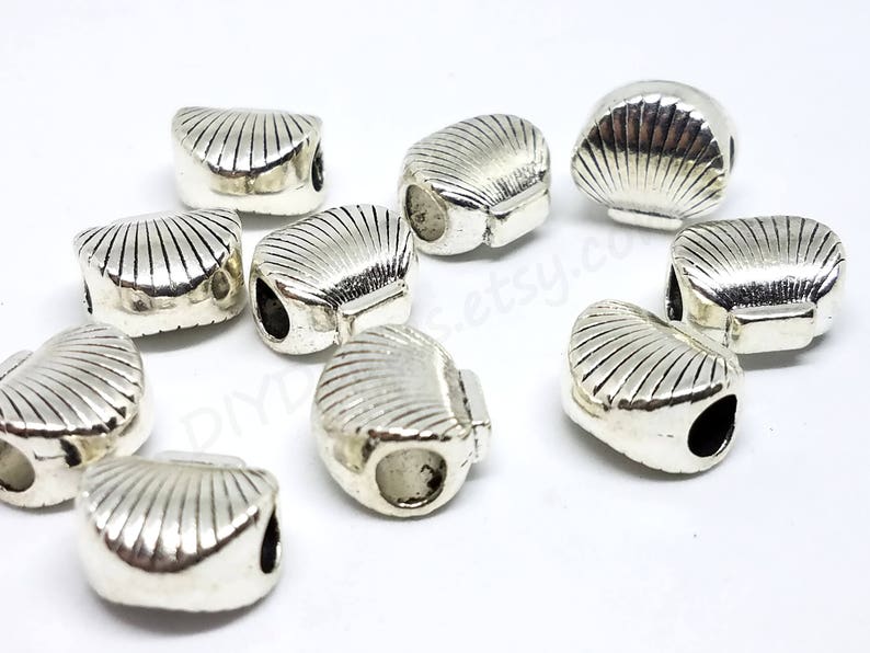 Ocean European Style Bead Clam Shell Beads Silver Tone Shell Large Hole Beads Bead Bracelet Slider Bead Big Hole Beads Sea Shell Beads