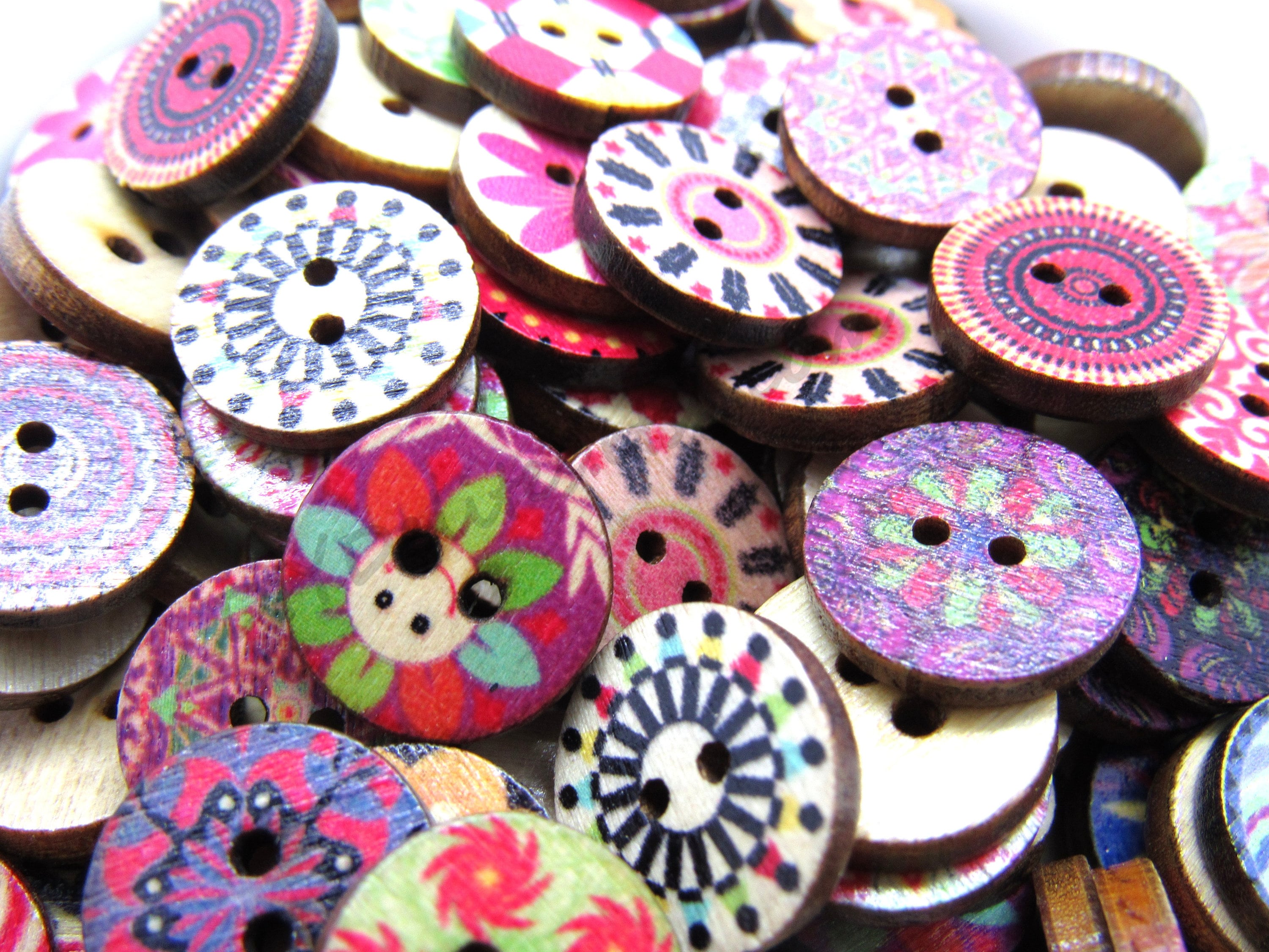 100 Bulk 2 Hole Flower Wooden Button Mixed for Sewing Scrapbooking DIY Craft