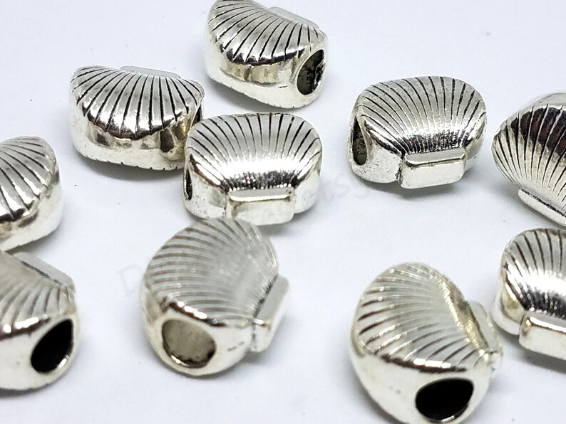 Ocean European Style Bead Clam Shell Beads Silver Tone Shell Large Hole Beads Bead Bracelet Slider Bead Big Hole Beads Sea Shell Beads