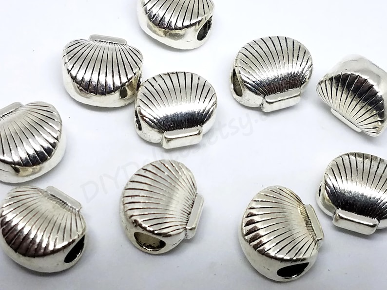 Ocean European Style Bead Clam Shell Beads Silver Tone Shell Large Hole Beads Bead Bracelet Slider Bead Big Hole Beads Sea Shell Beads