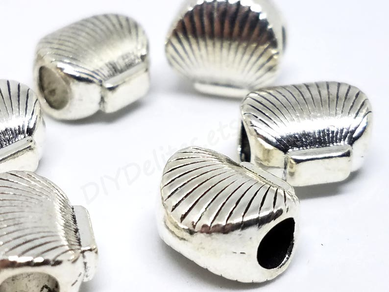 Ocean European Style Bead Clam Shell Beads Silver Tone Shell Large Hole Beads Bead Bracelet Slider Bead Big Hole Beads Sea Shell Beads