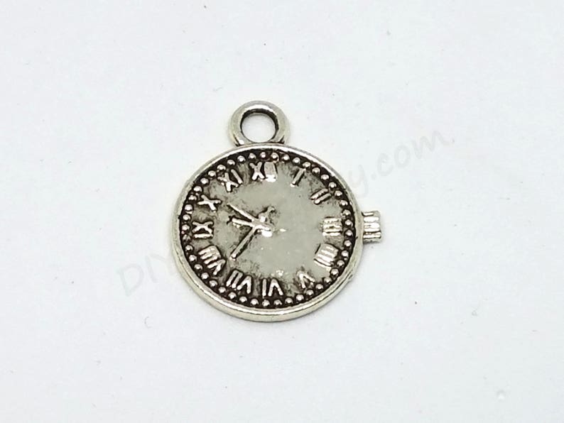 Pocket Watch Charms Time Clock Charm Antique Silver Earring Image 0