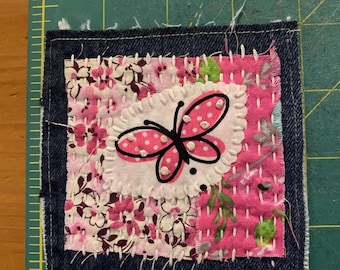 Denim patch with hand stiching 4" x 4"