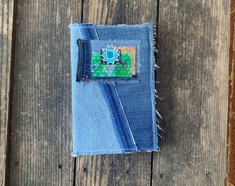 Portada de diario de mezclilla reciclada: parche de boro acogedor hecho a mano